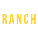 the word ranch is written in yellow letters on a white background .