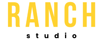 the logo for ranch studio is yellow and black on a white background .