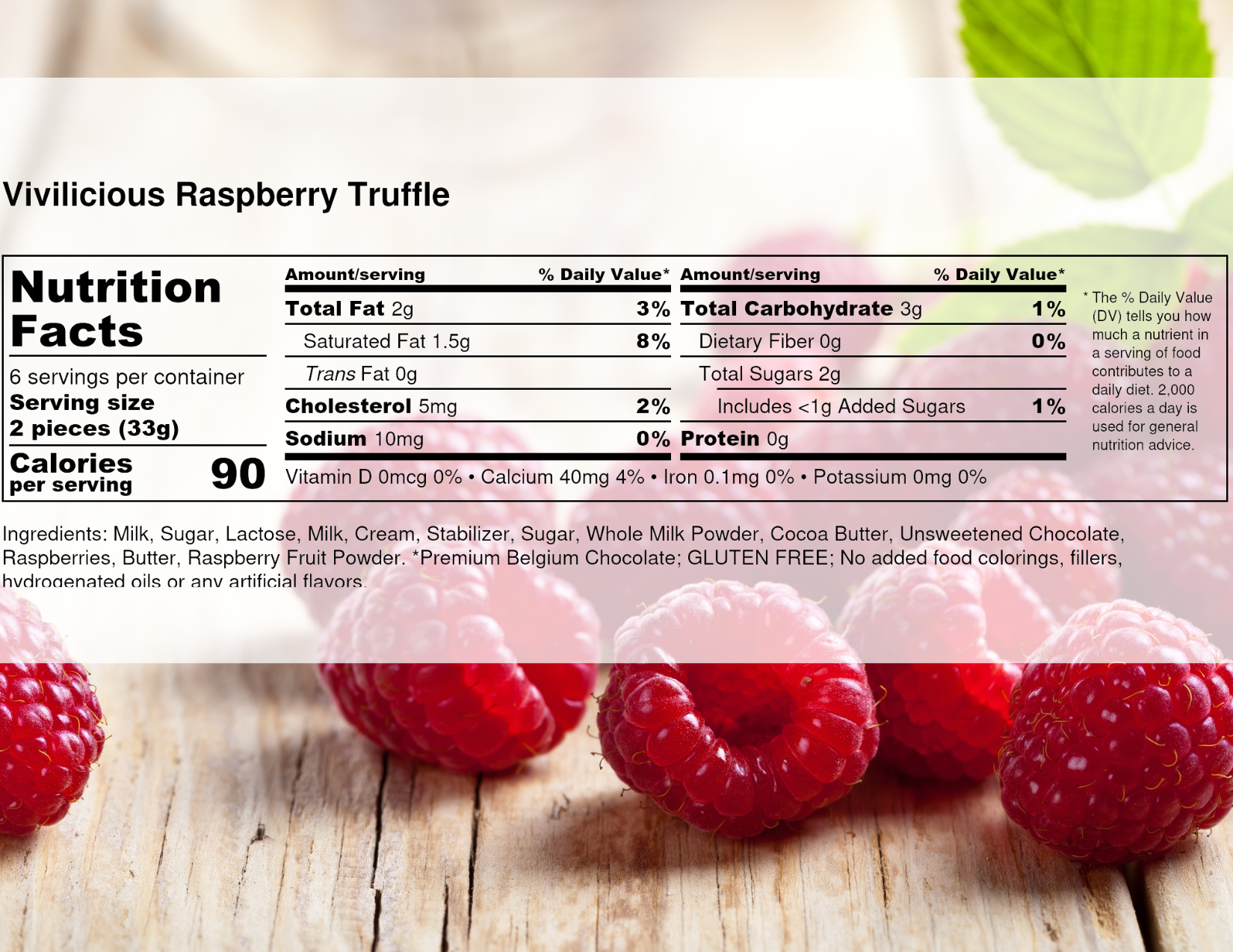 A nutrition facts label for a raspberry truffle