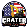 Logo: Yellow excavator against US flag, "CRATER CONSTRUCTION" in bold white text.