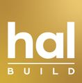 A gold and white logo for hal build