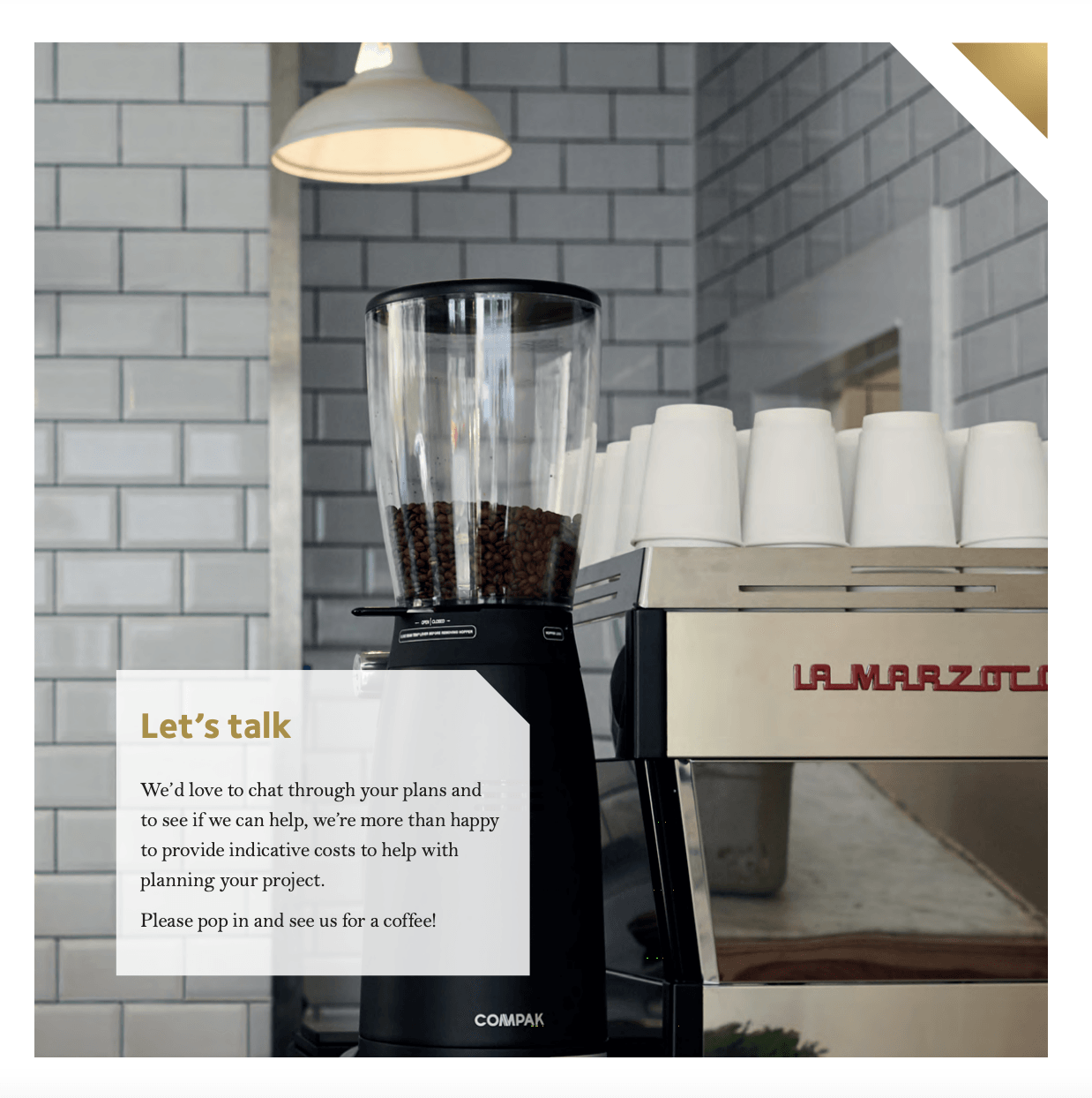 A picture of a coffee grinder with the words let 's talk on it