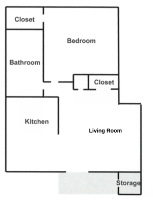 Floor Plan: 1 Bed · 1 Bath · 700 SQ. FT.