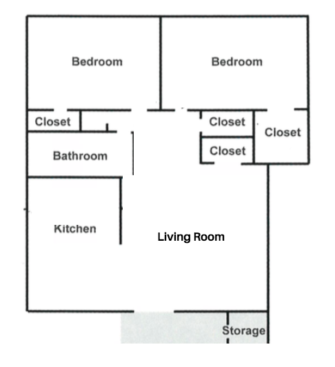 Floor Plan: 2 Bed · 1 Bath · 800 SQ. FT.
