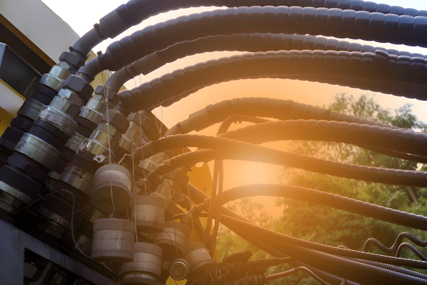 A Bunch Of Hydraulic Hoses Are Connected To A Machine — HI PSI Hydraulics in Macksville, NSW