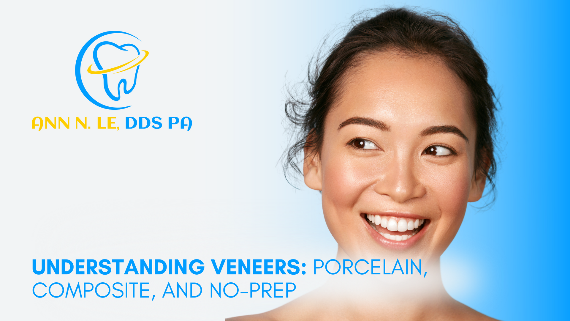 A woman is smiling in front of a blue background.