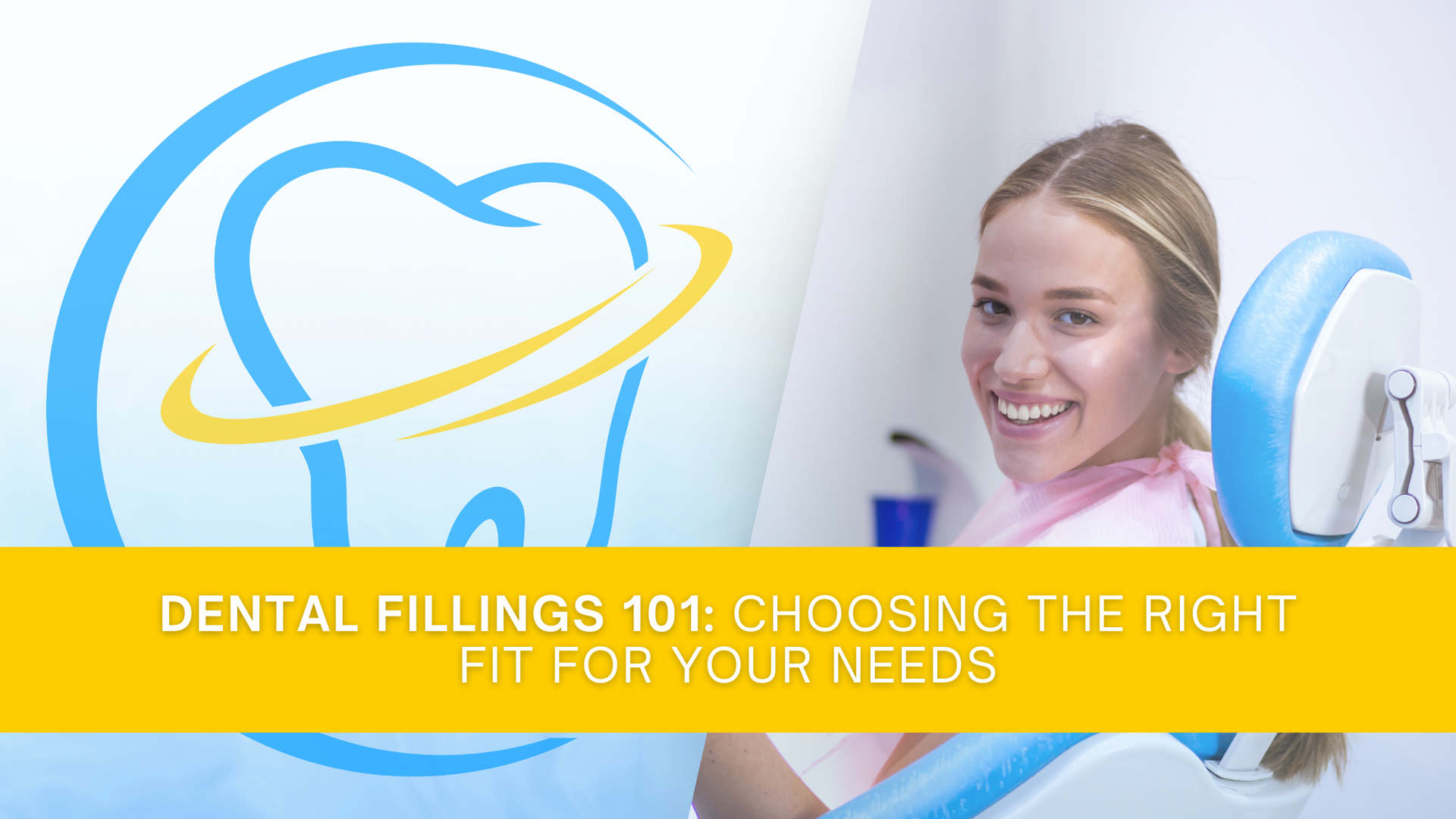 A woman is smiling while sitting in a dental chair.