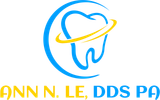 A blue and yellow logo for ann n. le dds pa