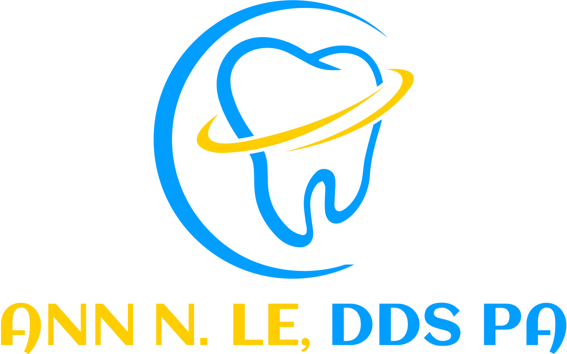 A blue and yellow logo for ann n. le dds pa