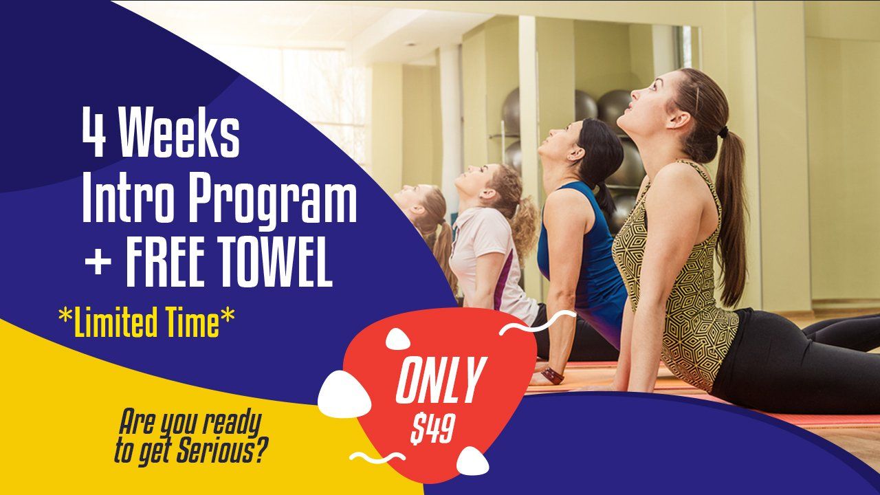 An advertisement for a 4 weeks intro program with a free towel