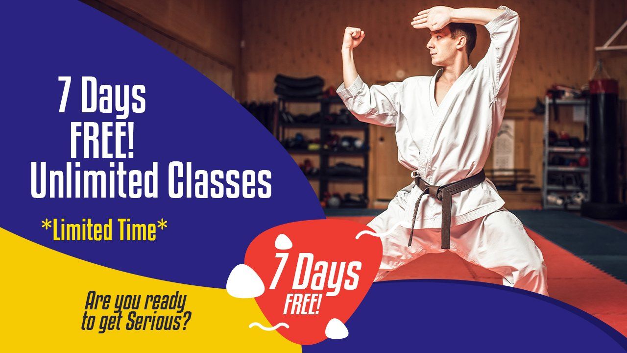 An advertisement for 7 days free unlimited classes