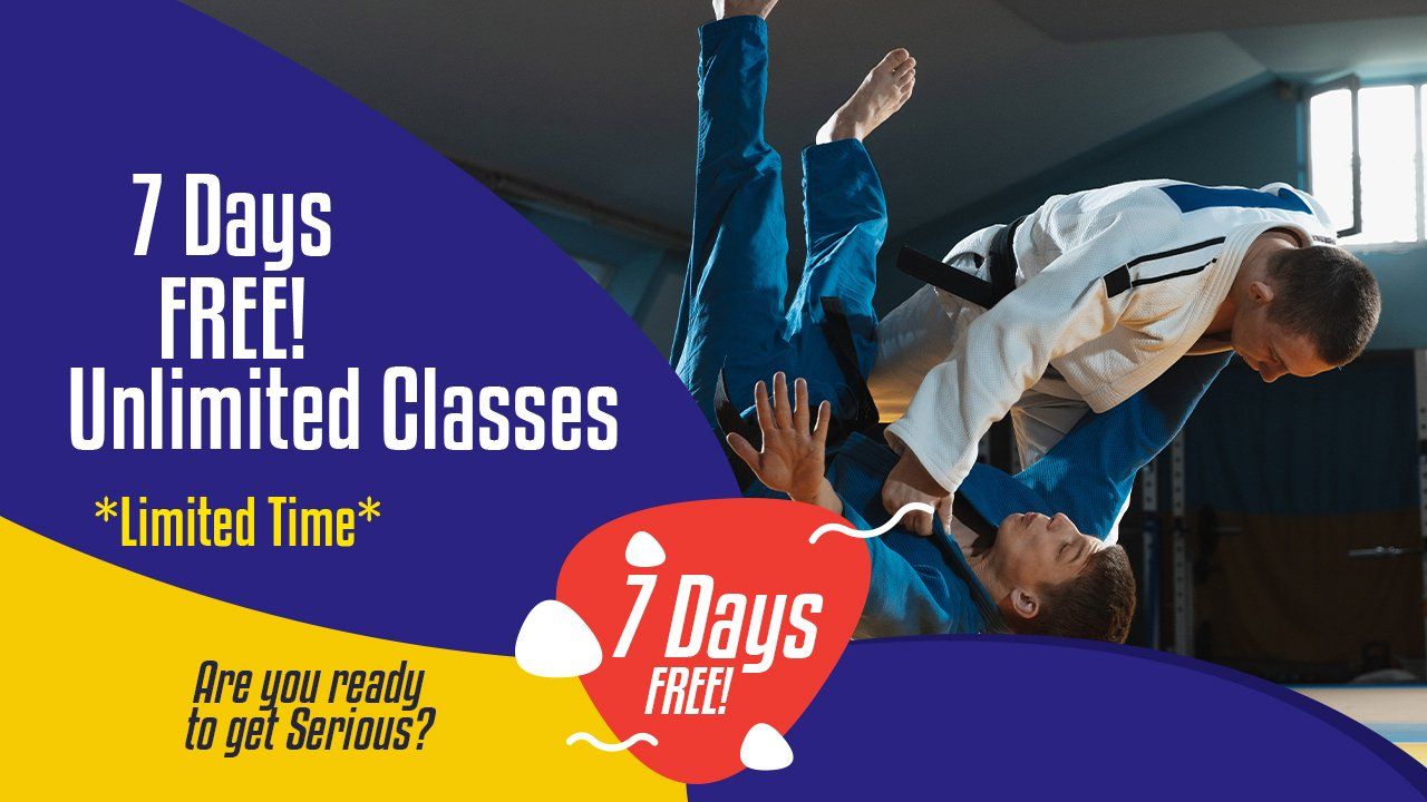 An advertisement for 7 days free unlimited classes