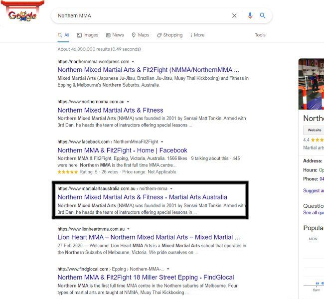 Northern MMA Google Ranking