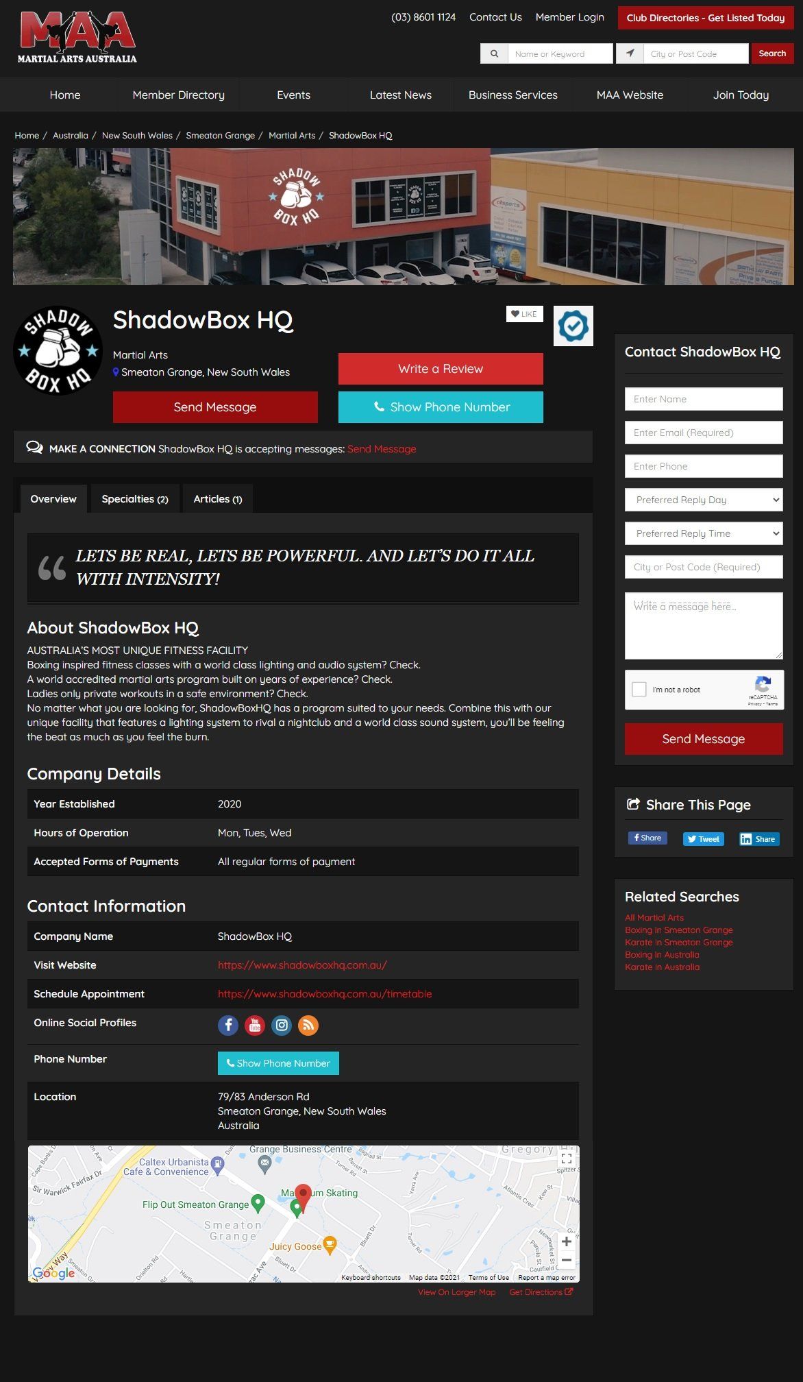 A screenshot of a website with a picture of a building on it.