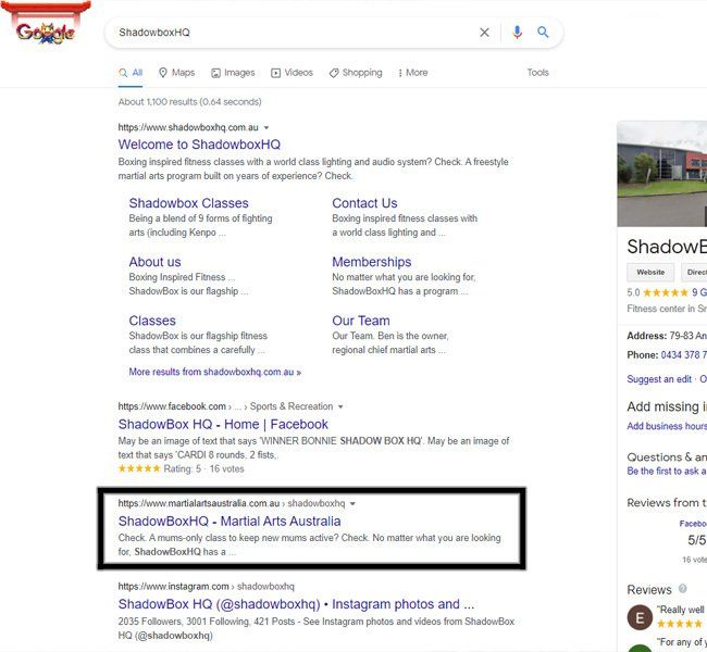 ShadowboxHQ Google Ranking