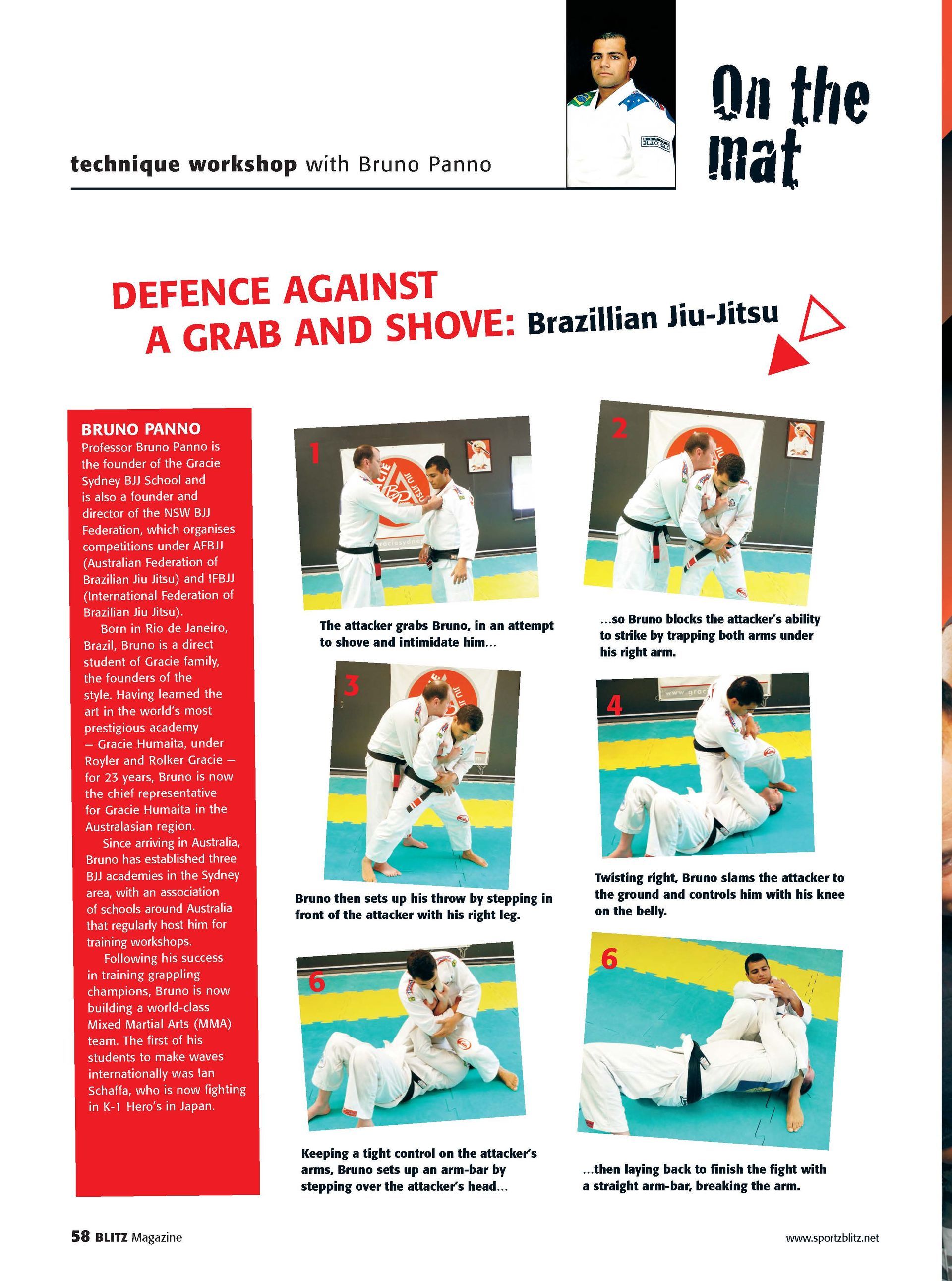 A magazine article about defence against a grab and shove