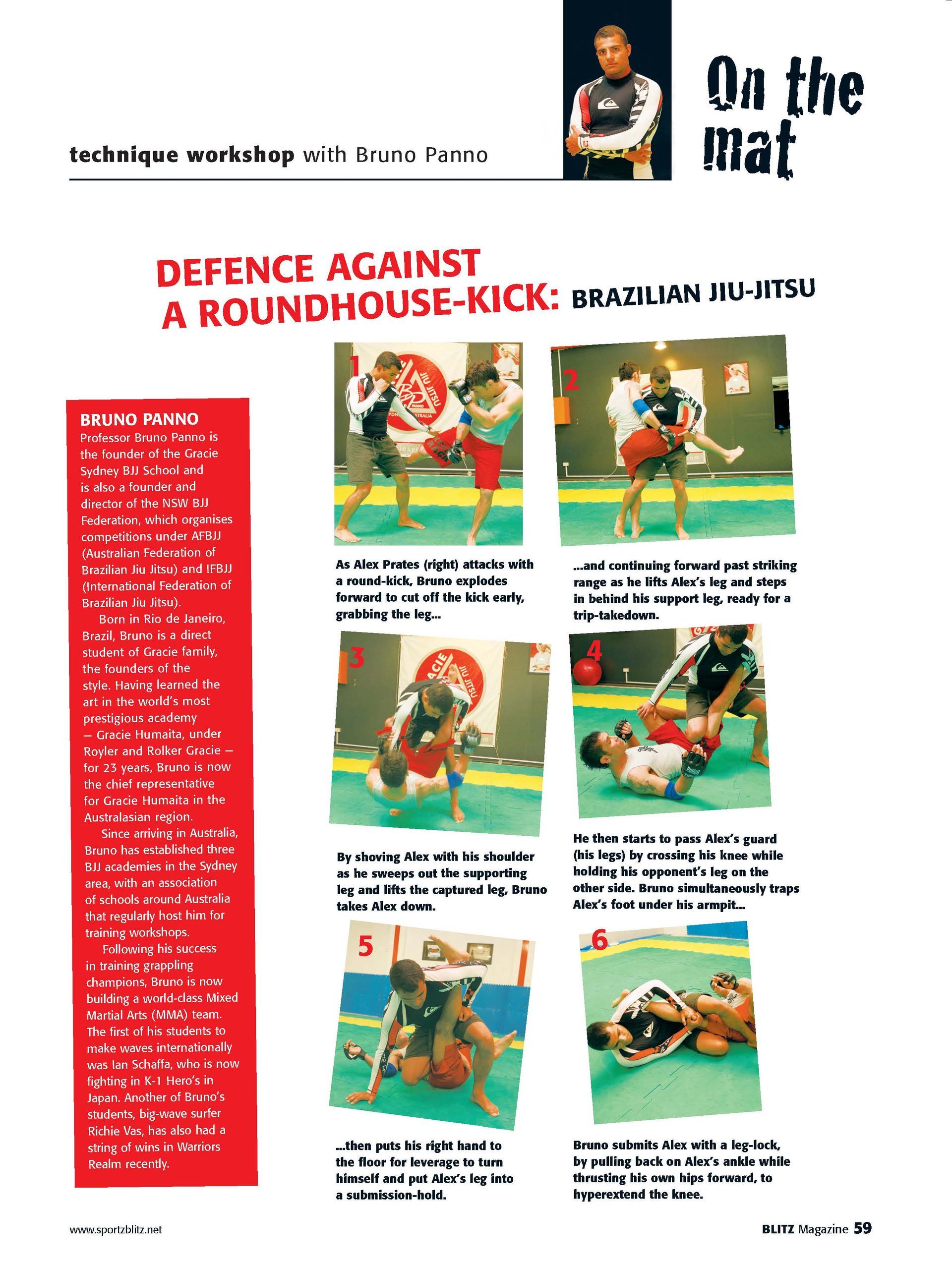 A magazine article about defence against a roundhouse kick.
