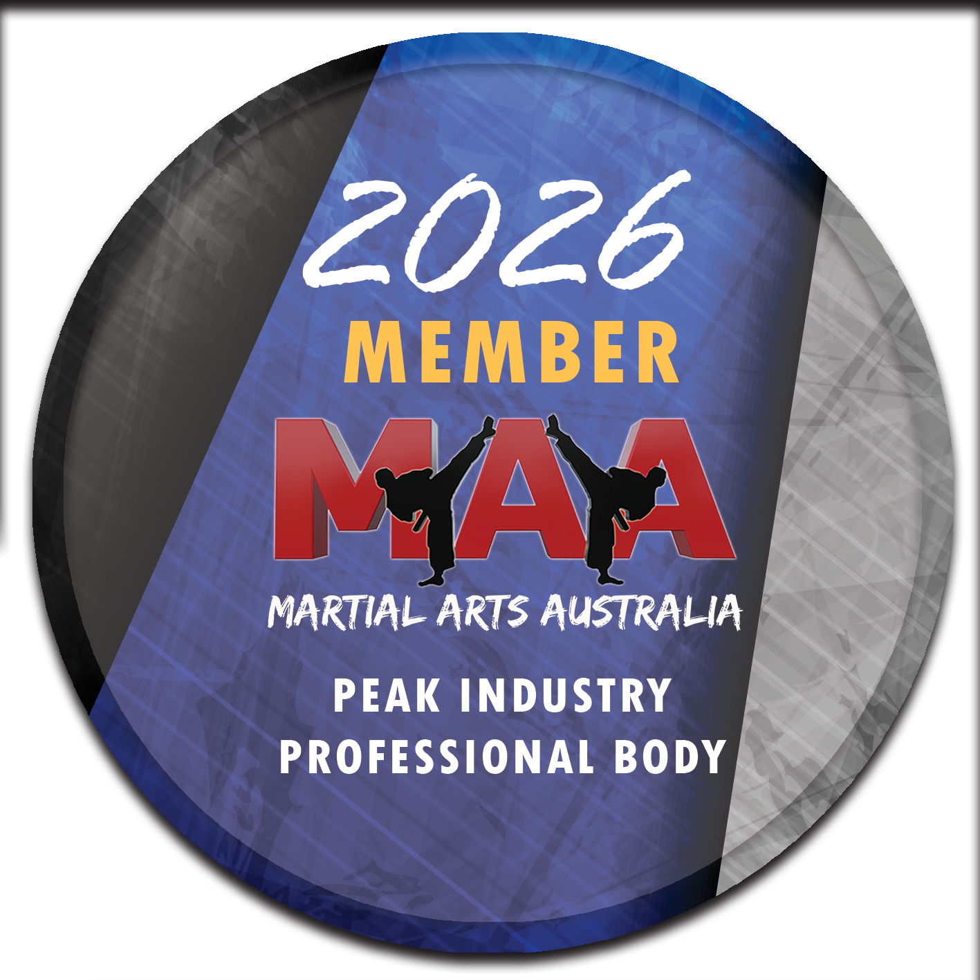 A button that says 2025 member maya martial arts australia peak industry professional body