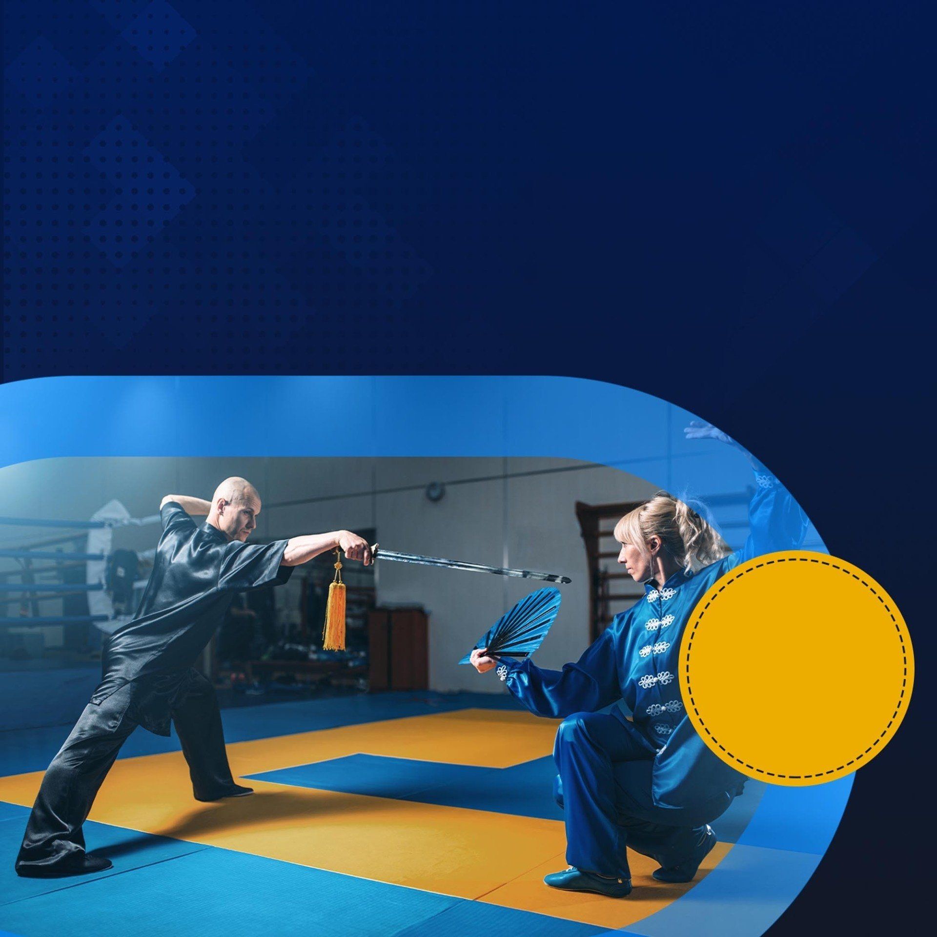 A man and a woman are practicing martial arts in a gym.