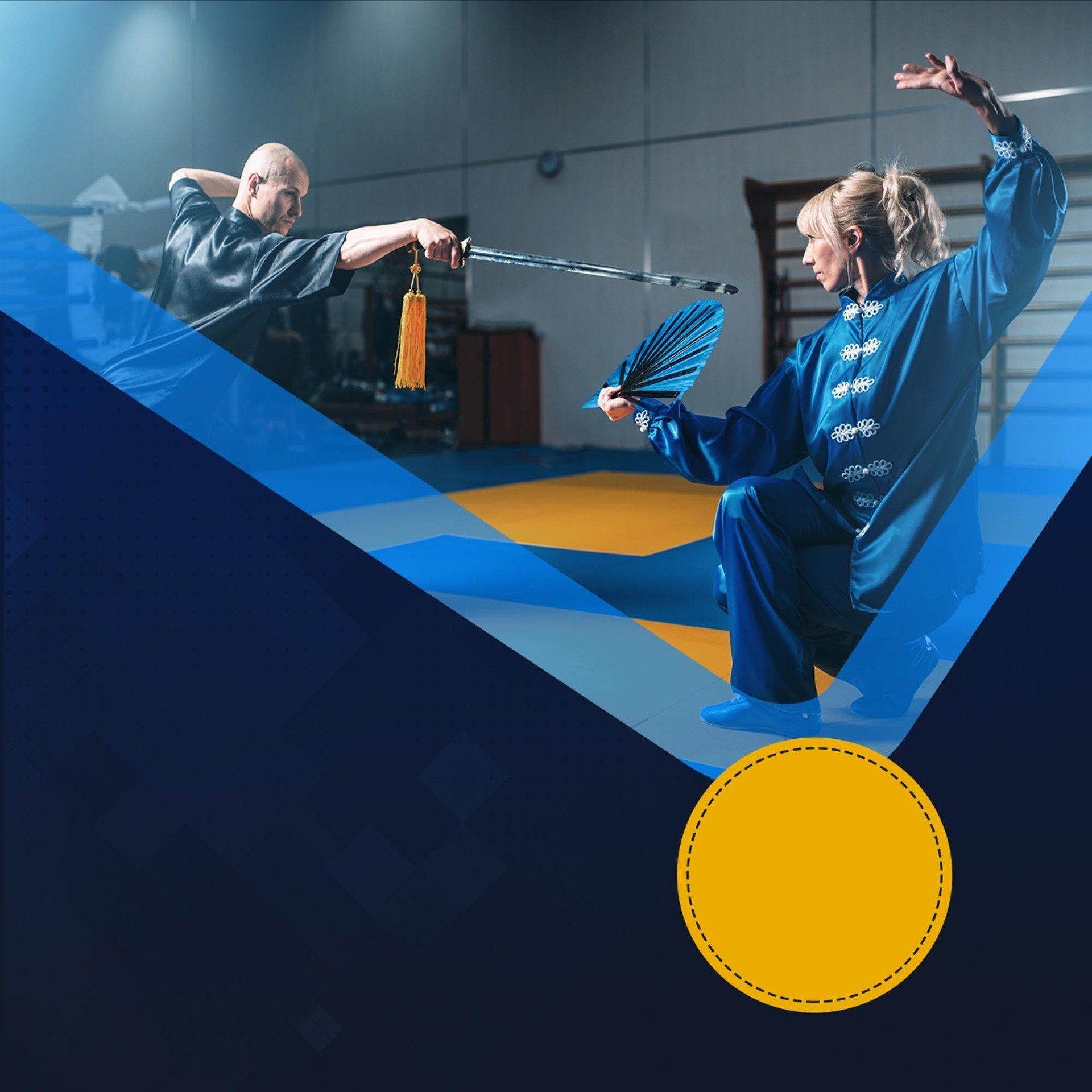 A man and a woman are practicing martial arts in a gym.