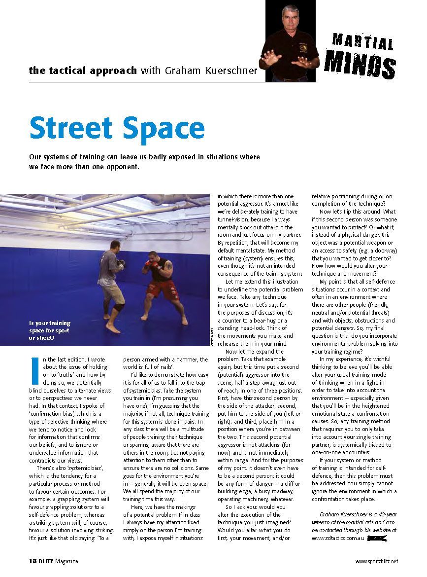 A newspaper article about martial arts and street space