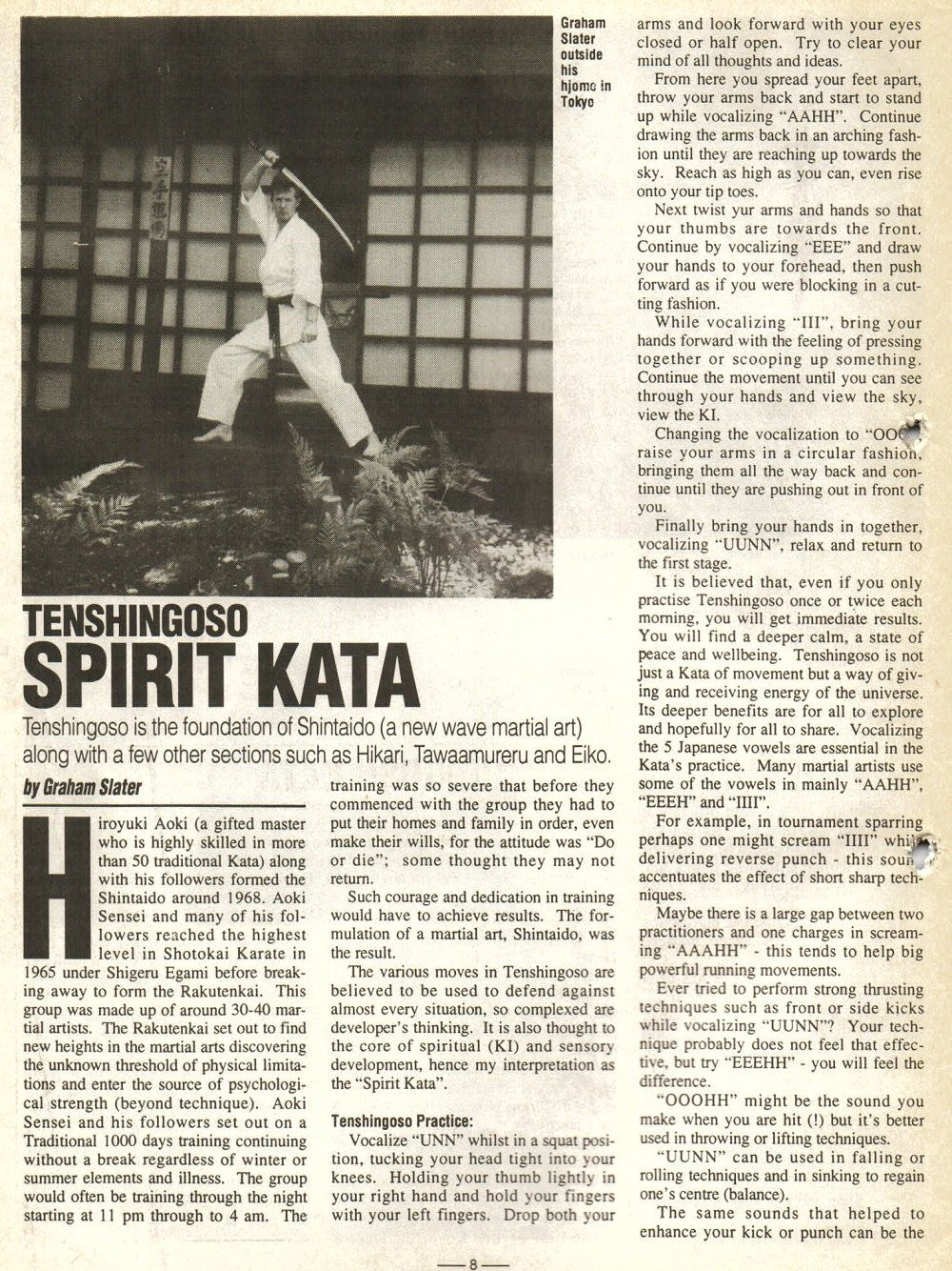 A newspaper article about tenshingoso spirit kata