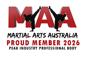 The logo for martial arts australia proud member 2025 peak industry professional body