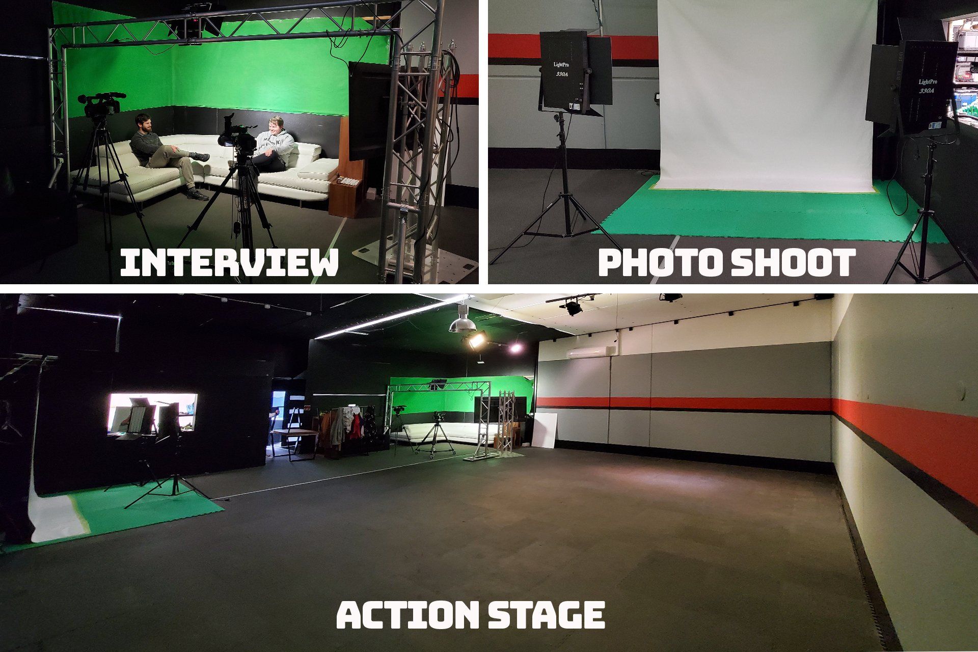 A collage of photos showing different stages of a video production