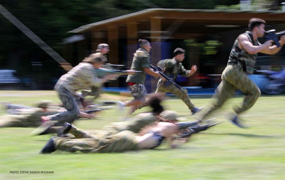 Group martial arts class in session