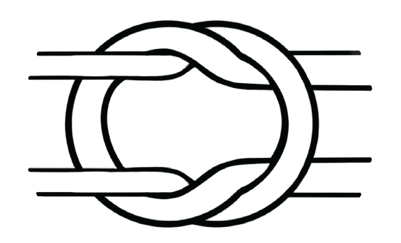 A black and white drawing of a knot on a white background.
