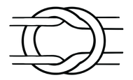 A black and white drawing of a knot on a white background.
