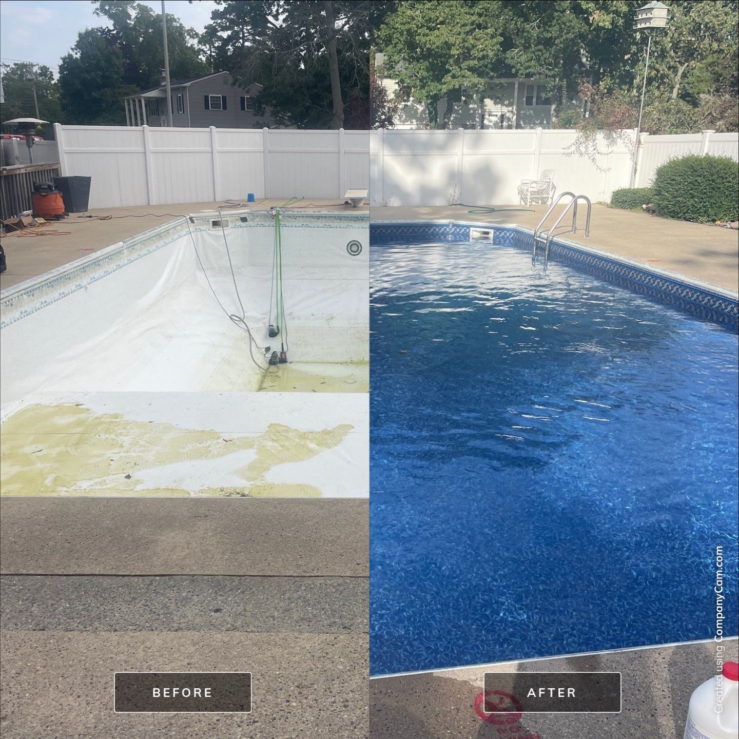 A before and after photo of a swimming pool