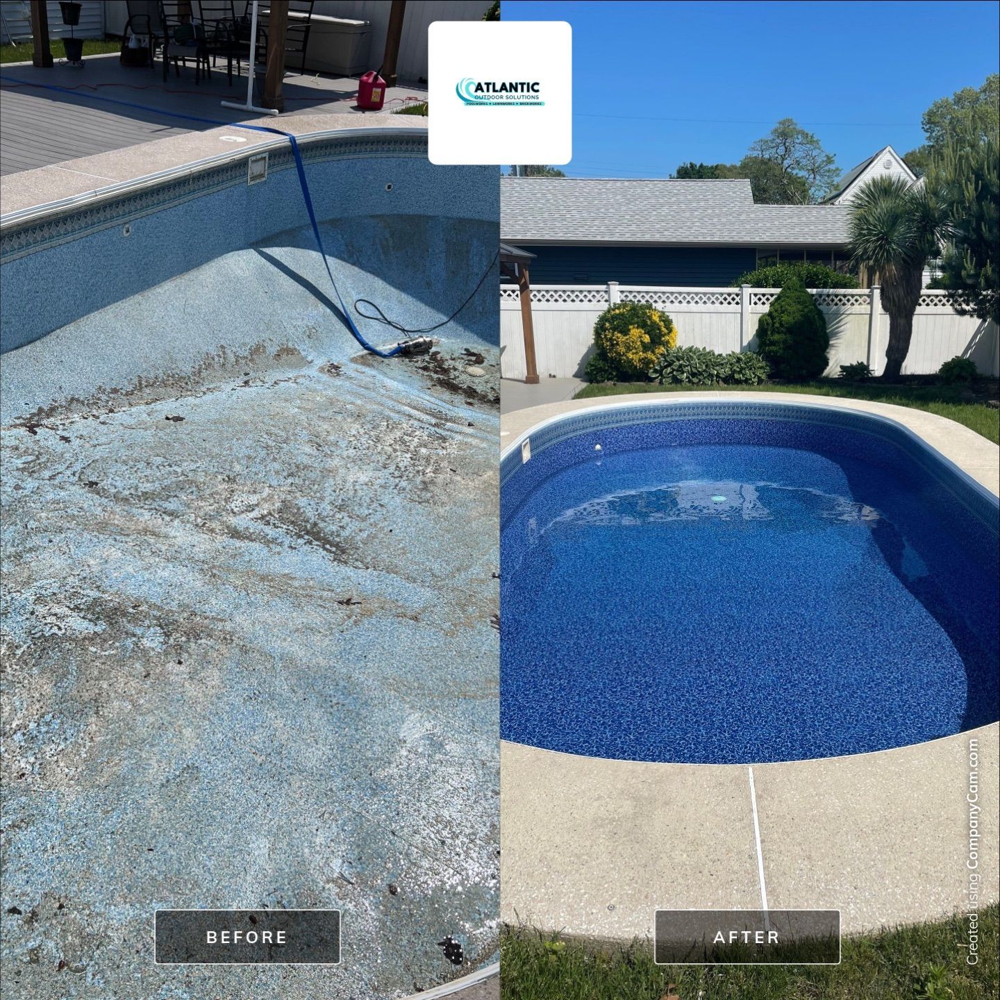 A before and after photo of a swimming pool