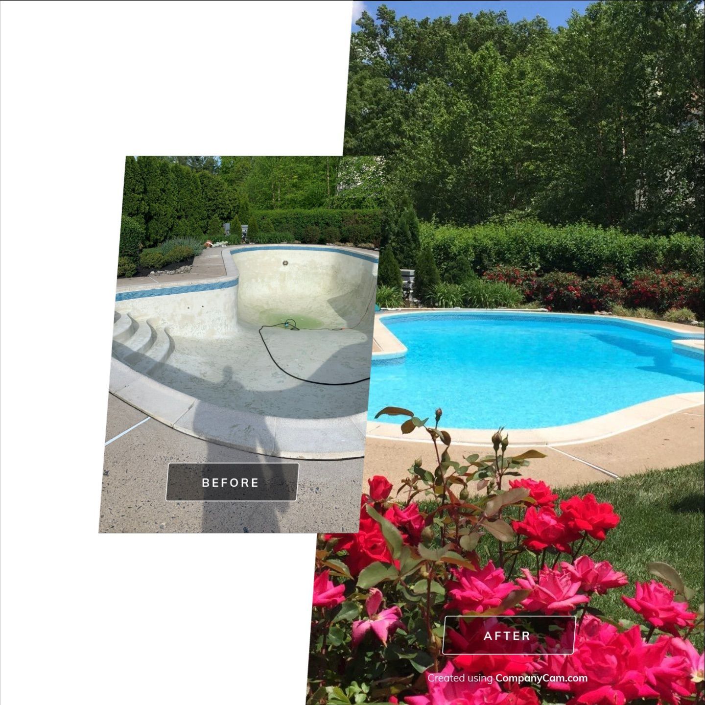 A before and after photo of a swimming pool