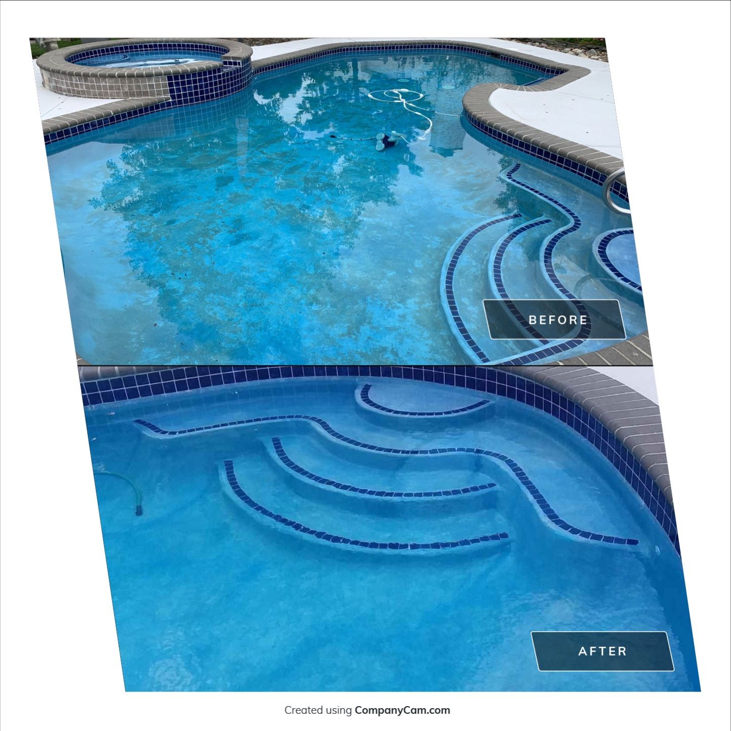 A before and after picture of a swimming pool.