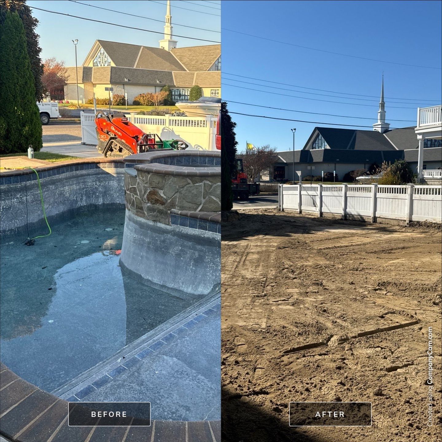 A before and after photo of a swimming pool
