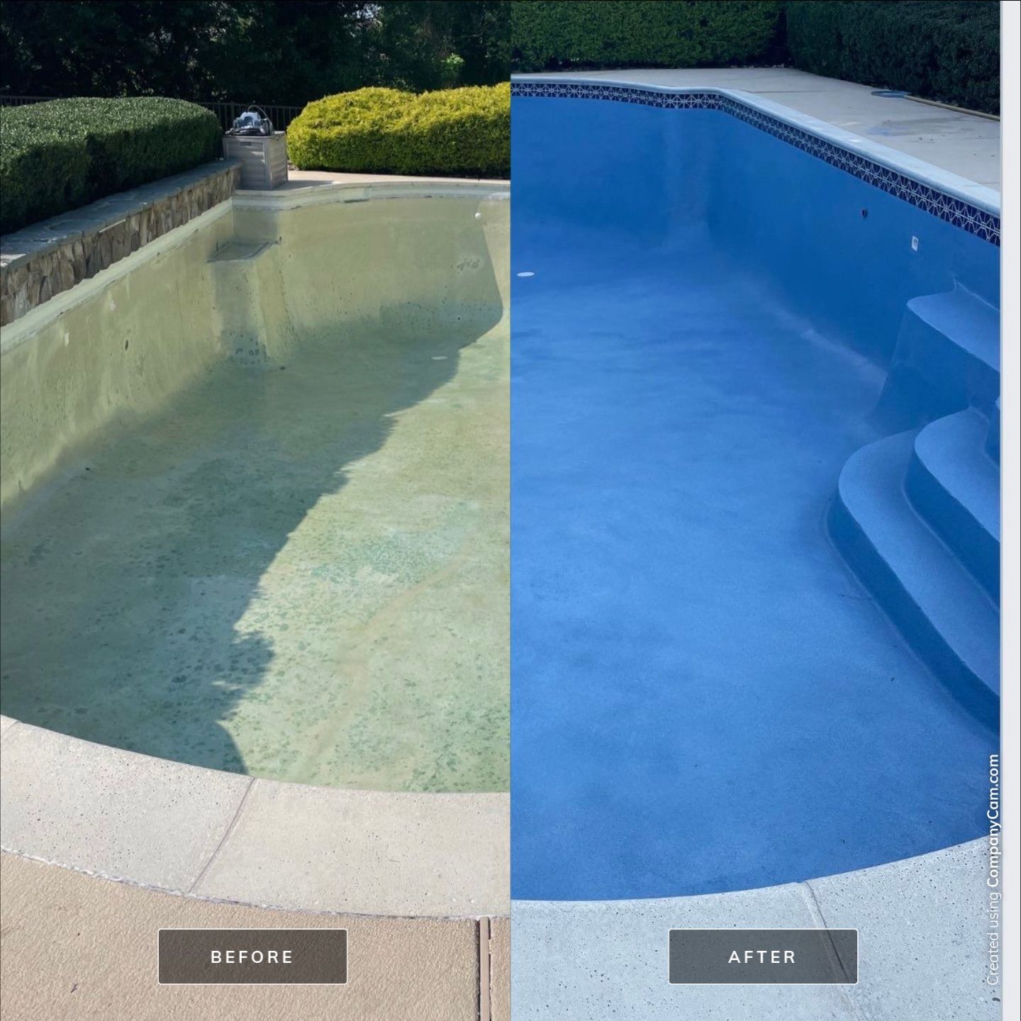 A before and after photo of a swimming pool