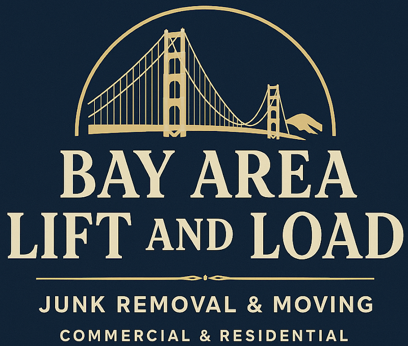Logo for Bay Area Lift and Load, with Golden Gate Bridge illustration. Text: "Bay Area Lift and Load," "Junk Removal & Moving," "Commercial & Residential."