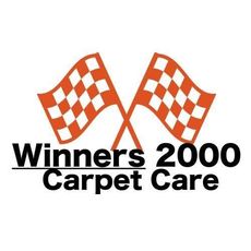 A logo for winners 2000 carpet care with two checkered flags