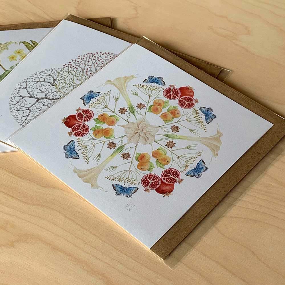 greeting cards printed with botanical watercolour illustrations, made by HelenOnEarth (Helen Castles)