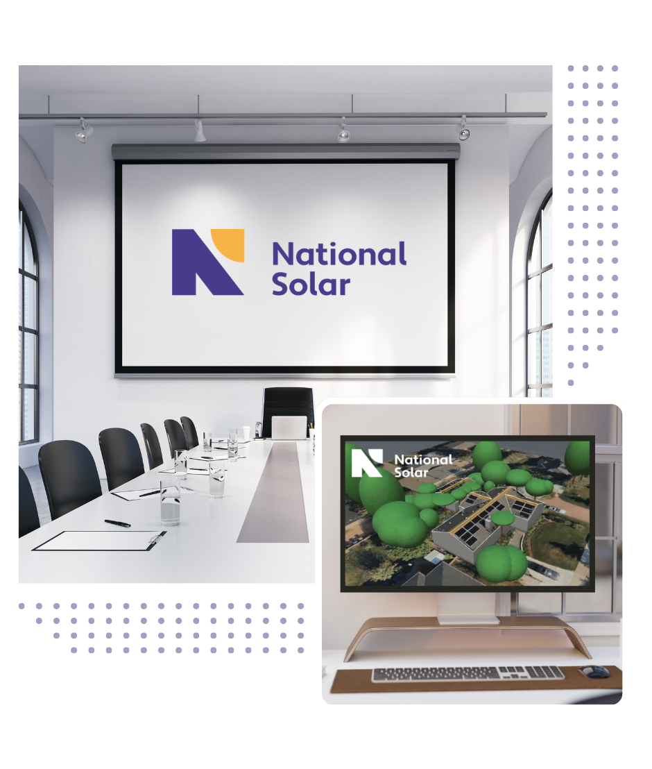 A conference room with a national solar logo on the screen