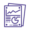 A purple icon of a graph and pie chart on a piece of paper.