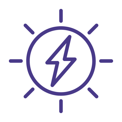 An icon of a lightning bolt in a circle on a white background.