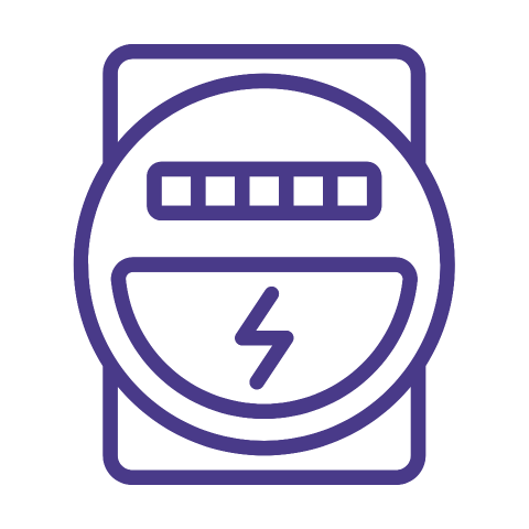 A purple icon of an electric meter with a lightning bolt on it.
