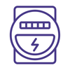 A purple icon of an electric meter with a lightning bolt on it.