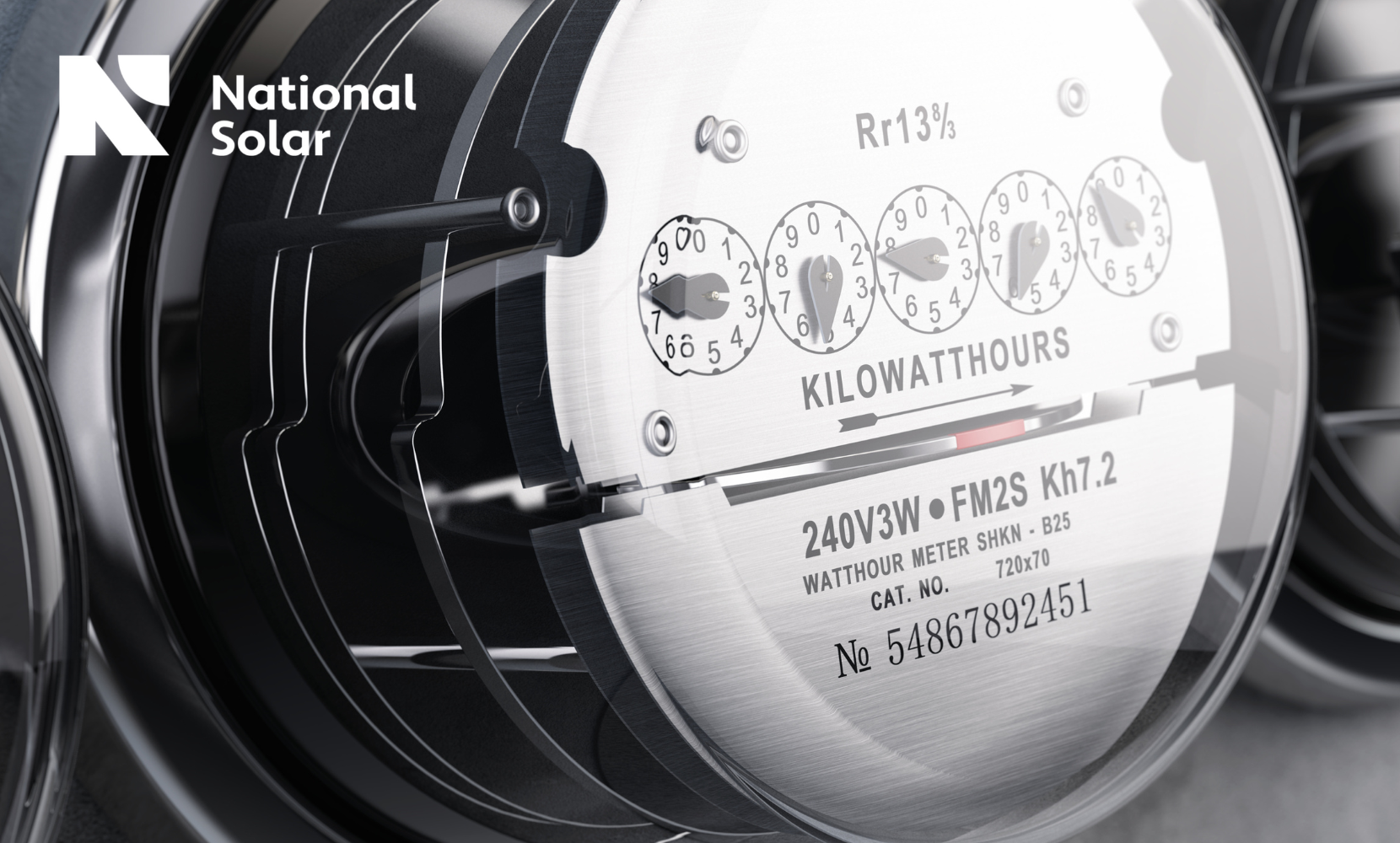 A close up of a kilowatt hour meter from national solar