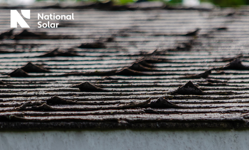 A roof with a national solar logo in the background