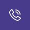 A white phone icon on a purple background.