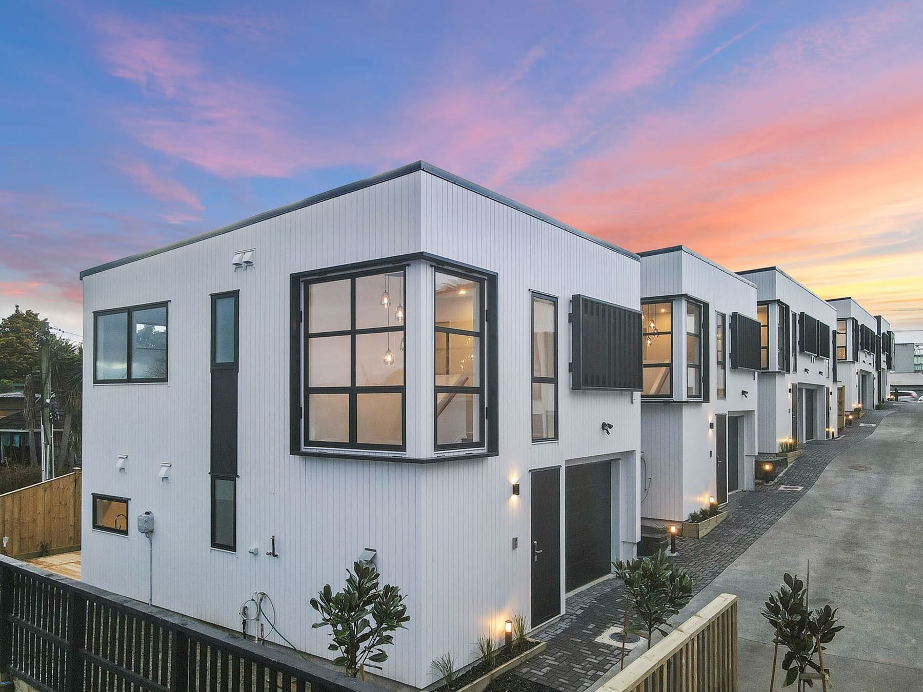 Modern white townhouses
