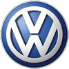 A blue and white volkswagen logo on a white background.